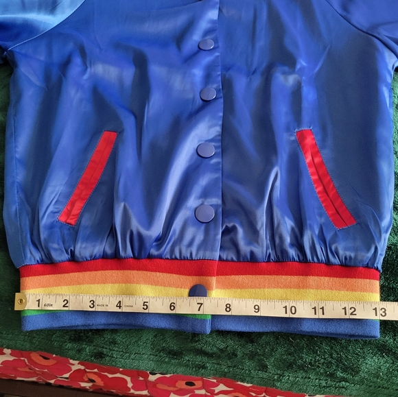 Unique Vintage X Rainbow Brite Royal Blue Satin Bomber Jacket NWT Size XS - Picture 10 of 12